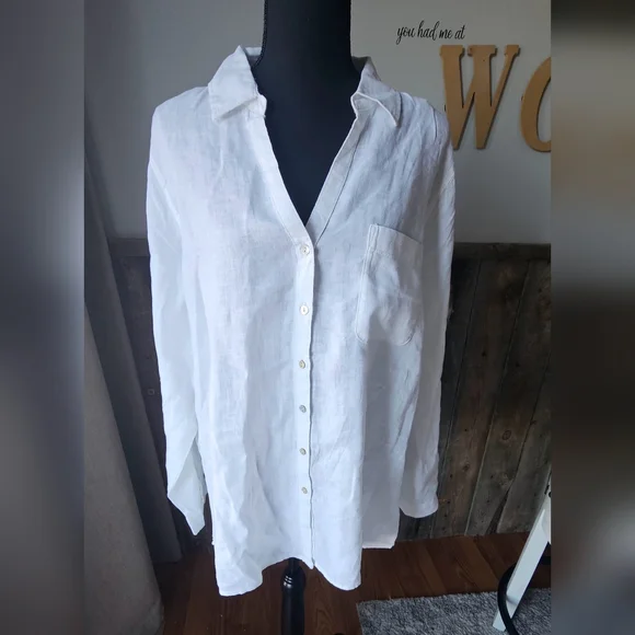 Womans Sigrid Olsen White Button-Up Shirt - Picture 1 of 1